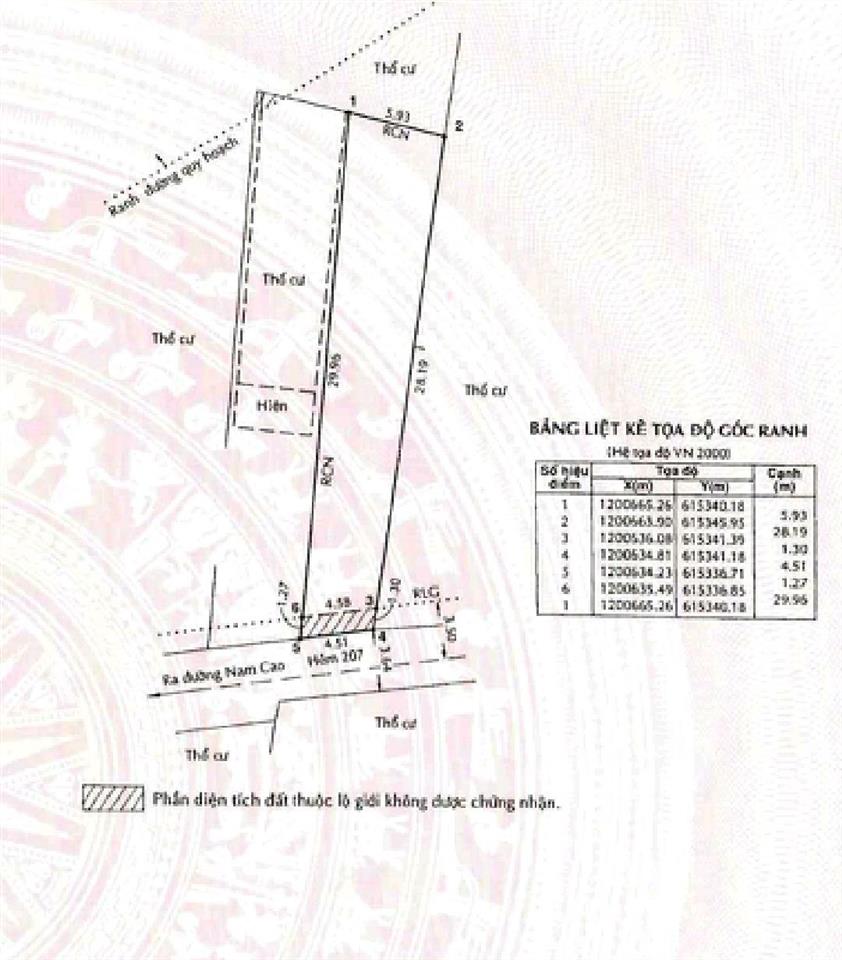 Bán đất mặt tiền đường 207 nam cao, 150m2 thổ cư