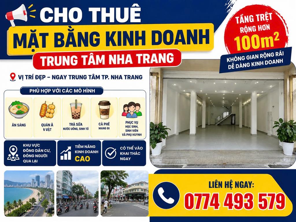 CHO THUÊ MẶT BẰNG KINH DOANH TRUNG TÂM NHA TRANG vị trí đẹp phù hợp cho các mô hình như: