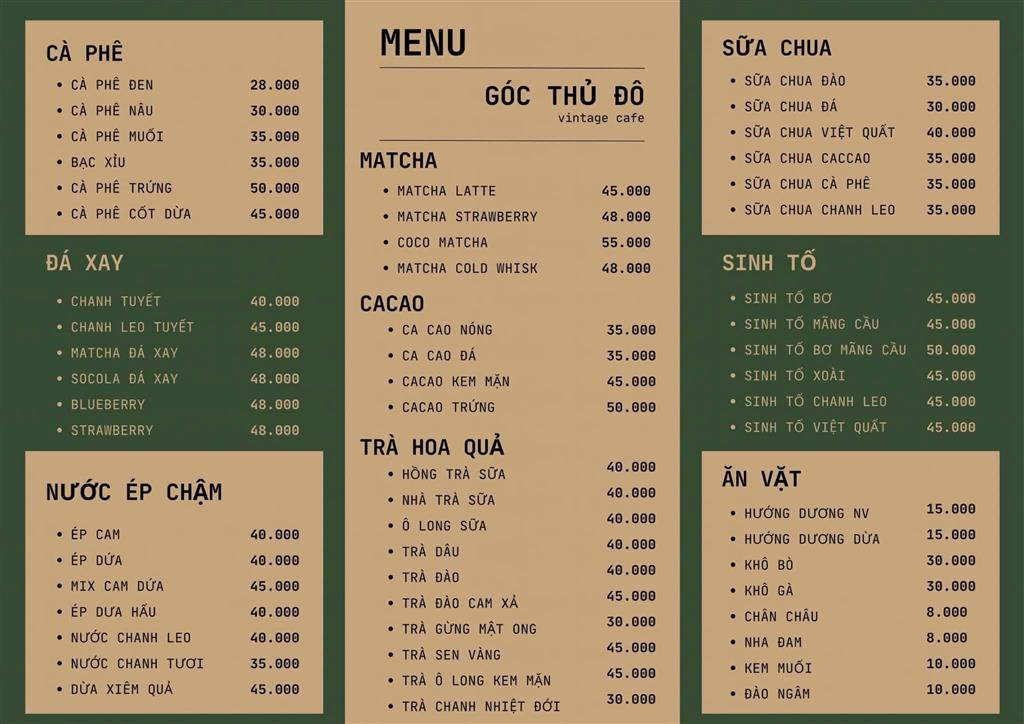 GÓC THỦ ĐÔ - VINTAGE CAFE Địa chỉ: 160 Nguyễn An Ninh, phường Tương Mai, quận Hoàng Mai,