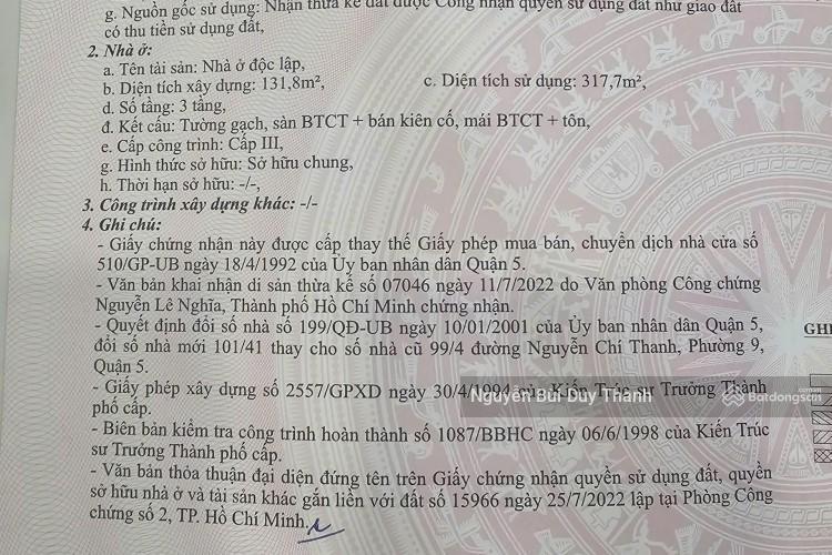 Bán nhà góc 2 mt 101/41 nguyễn chí thanh, p. 9, q. 5 diện tích 8.85 x 20m gía 31 tỷ