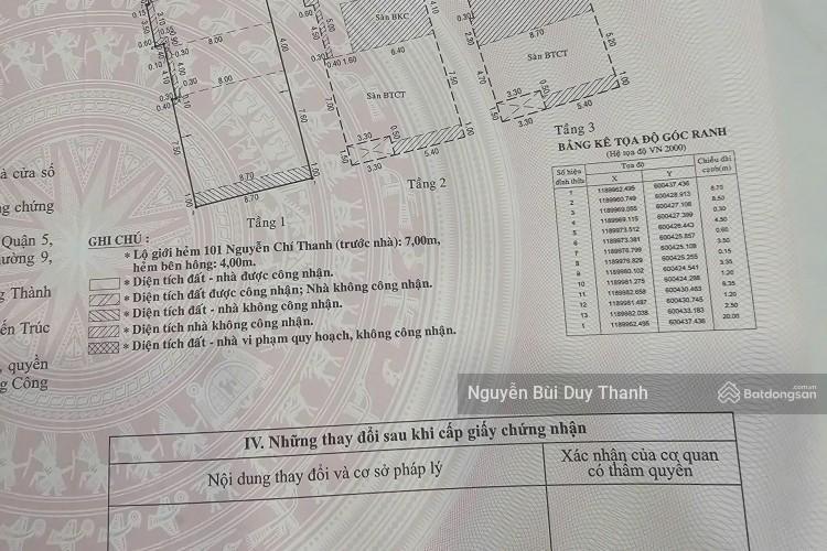 Bán nhà góc 2 mt 101/41 nguyễn chí thanh, p. 9, q. 5 diện tích 8.85 x 20m gía 31 tỷ