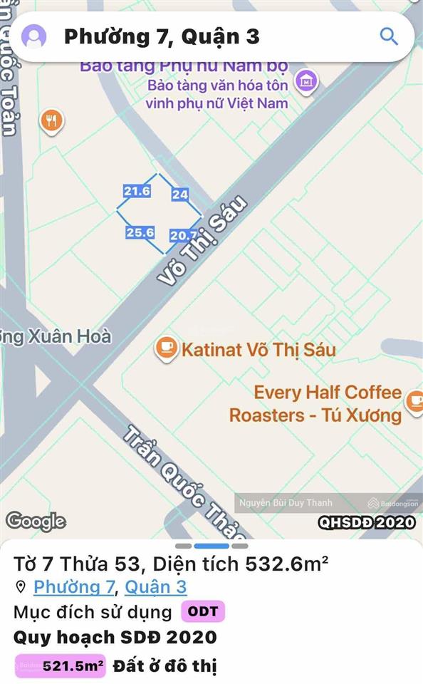 Bán nhà mt 212 võ thị sáu ,quận 3 diện tich 22x30m dtcn 527,8m gía 338 tỷ thương lượng