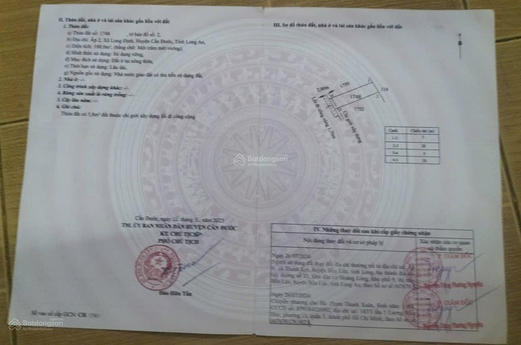 Bán đất đẹp tại long cang ,870 triệu, 100m2, mặt tiền 5m, pháp lý đầy đủ