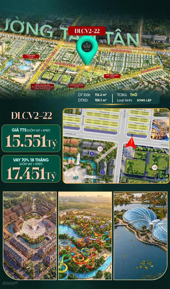 Biệt thự song lập  vinhomes hóc môn, giá 15.5 tỷ, áp voucher chiết khấu 10% từ cđt vinhomes