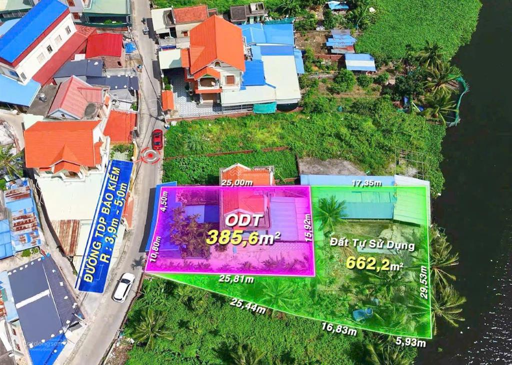 Bán đất nhà vườn ven sông phường lập lễ, thuỷ nguyên, dtsd 1000m2 (bìa 386m2), ngang 15m vuông vắn