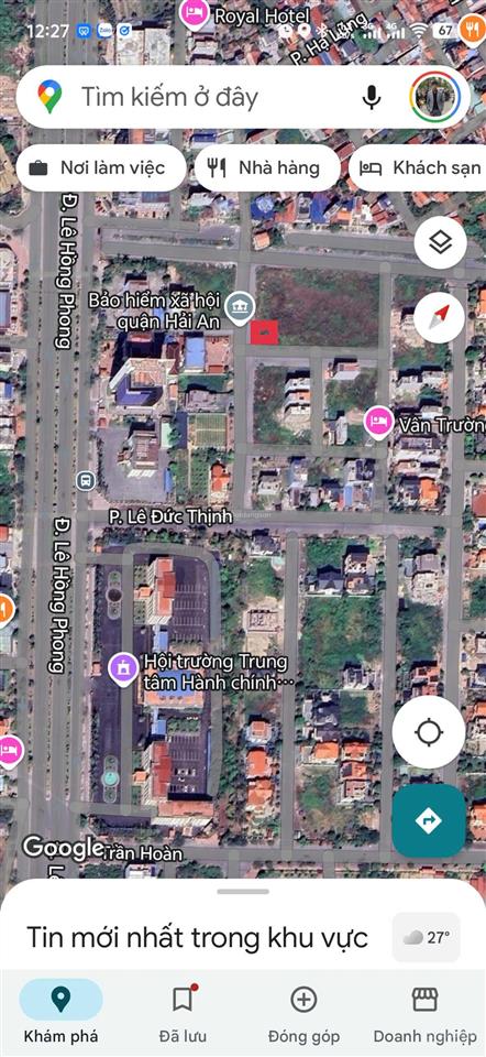 Bán lô đất tuyến 2 mặt đường lê hồng phong, trục đường rộng 40m, dt 332m2, ngang 14.3m vuông vắn