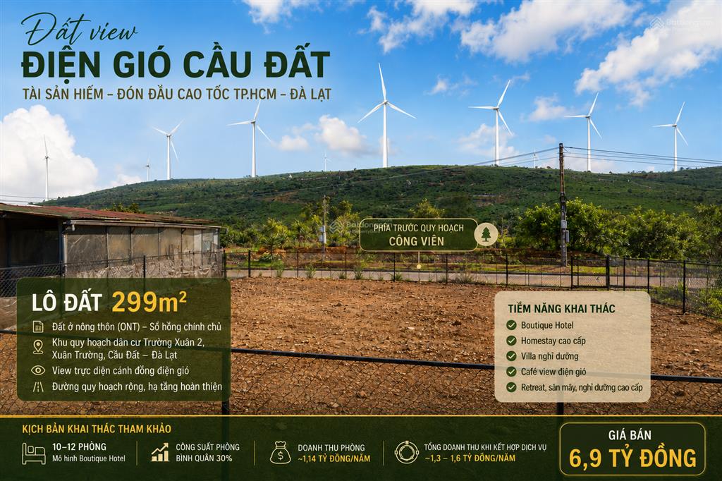 Đầu tư đất view 9 trụ điện gió cầu đất đà lạt mt 15m diện tích 299m2 thổ cư 100% sổ sẵn chính chủ