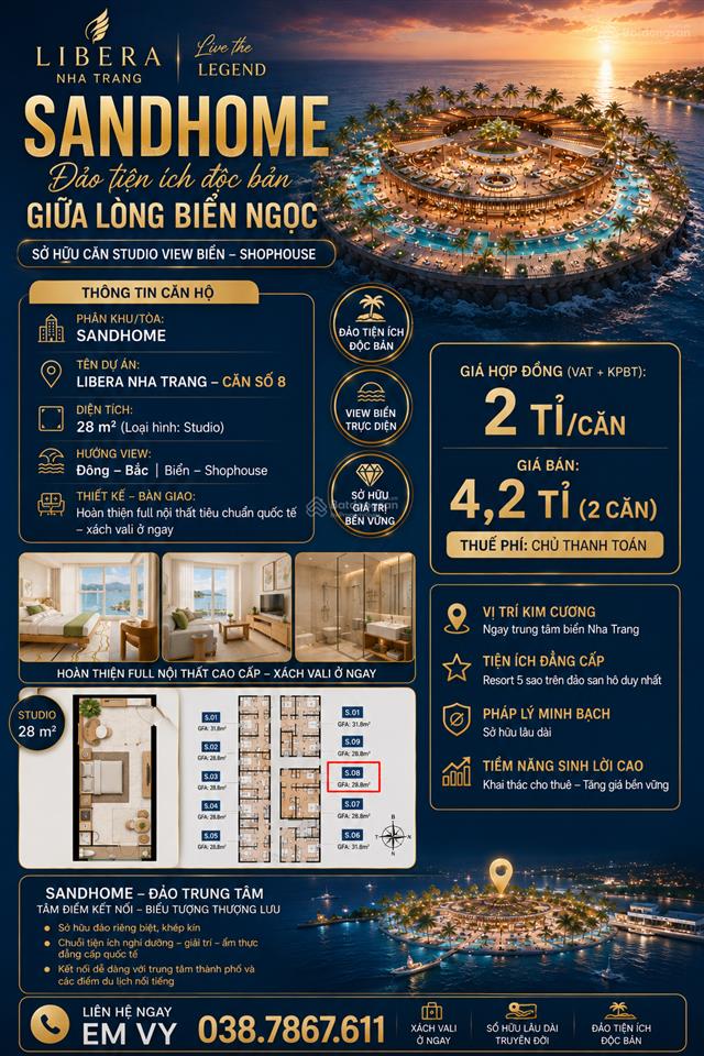 Căn hộ ngay mặt biển view biển full nội thất chỉ 2 tỷ/ căn
