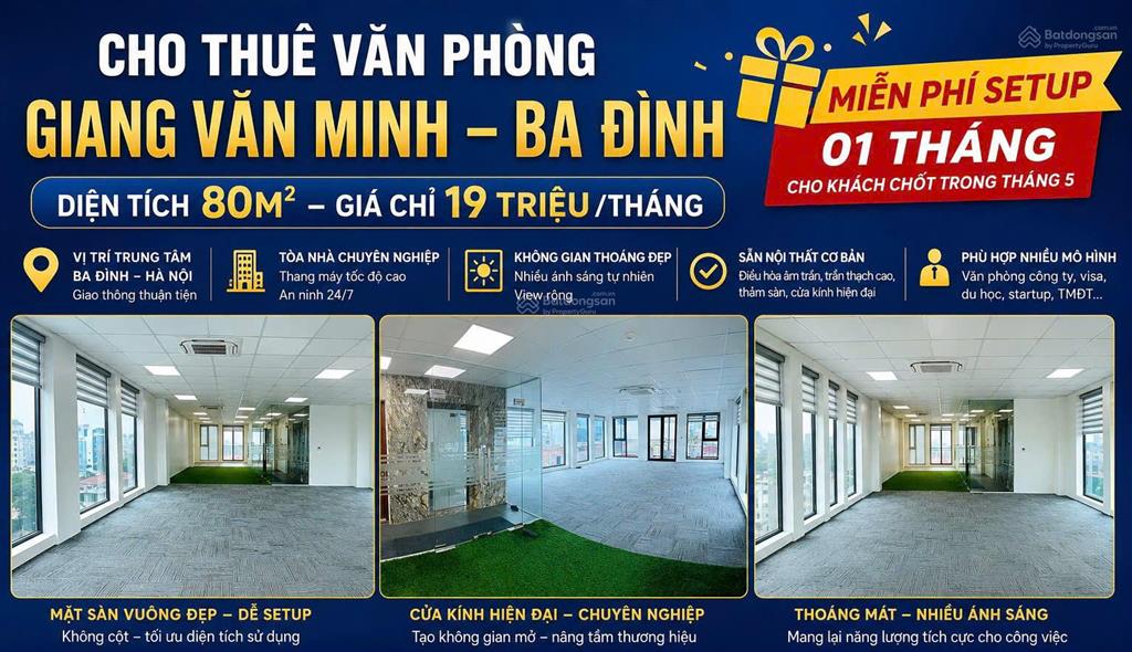 Hot văn phòng ba đình đẹp 80m2 chỉ 19tr/tháng miễn setup 1 tháng