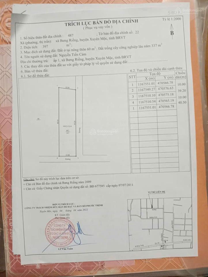 Bán đất xuyên mộc bà rịa vũng tàu 397m² có 60m² thổ cư "kèo thơm" pháp lý chuẩn xuyên mộc