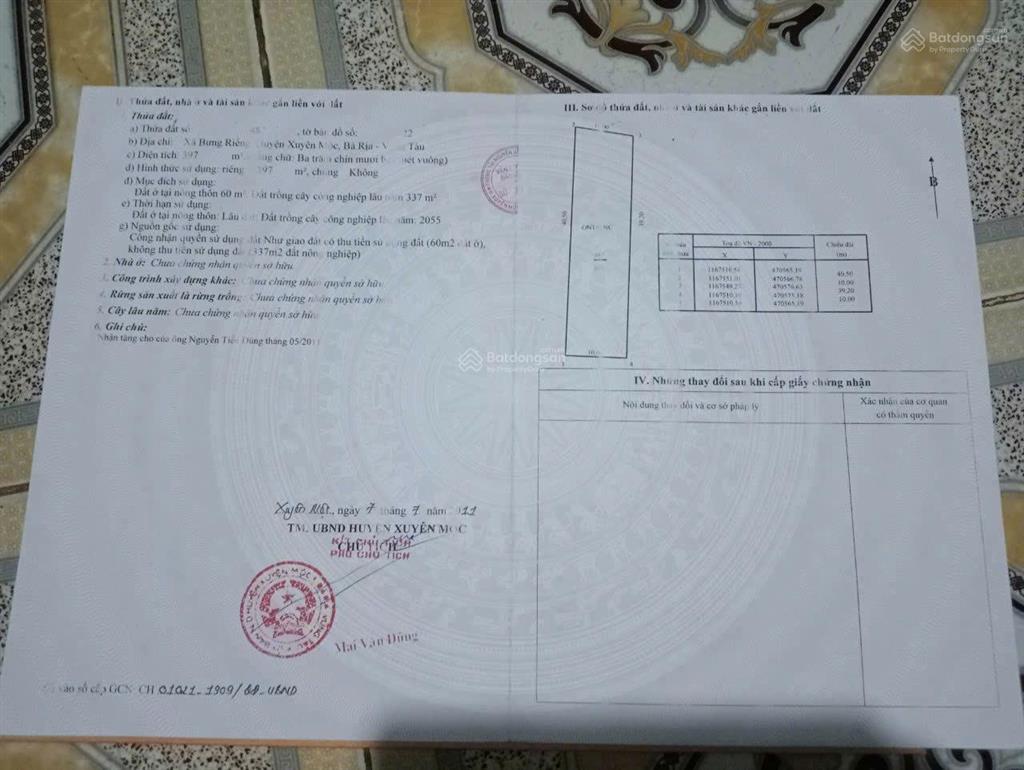 Bán đất xuyên mộc bà rịa vũng tàu 397m² có 60m² thổ cư "kèo thơm" pháp lý chuẩn xuyên mộc