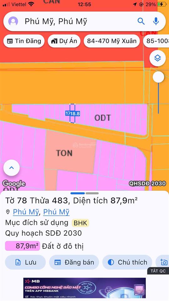 Kẹt tiền gấp cần bán lô đất 5x18m mặt tiền đường trường chinh, tp phú mỹ giá 2,9ty