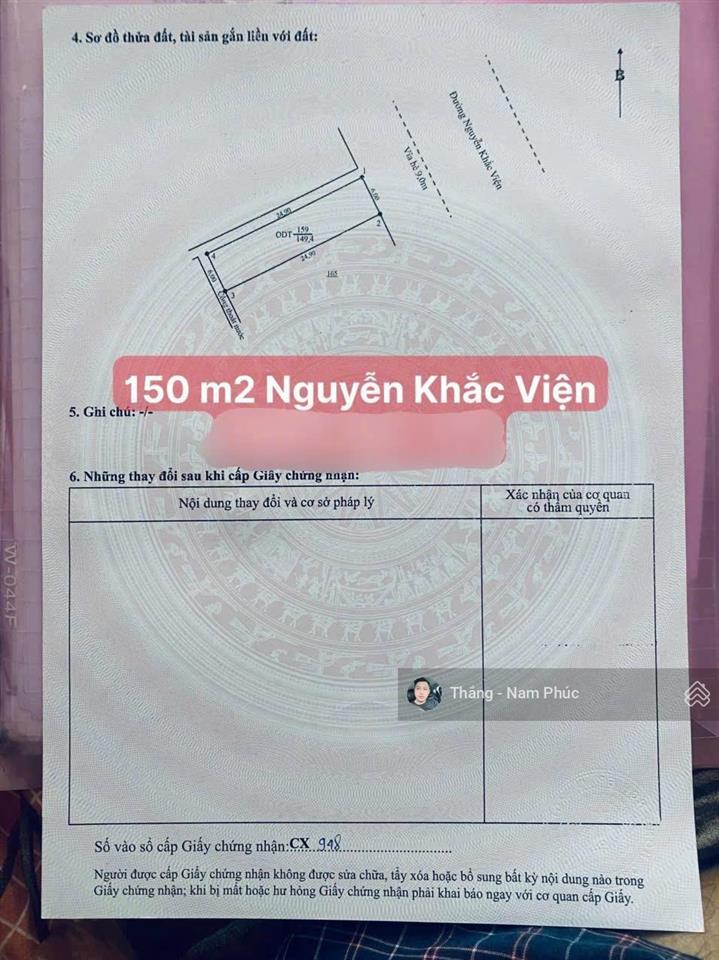 Chính chủ bán lô nguyễn khắc viện kẹp cống, sát lô góc, ngang 6m cực đẹp, cách biển chỉ 100m