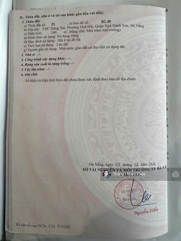 Mặt tiền hỏa sơn 4, hòa hải, ngũ hành sơn, đà nẵng  đối diện công viên  giá chỉ 4 tỷ 7
