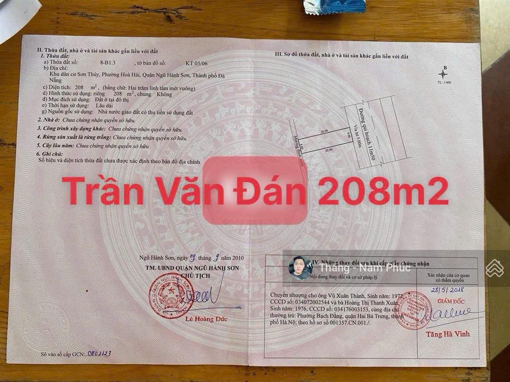 Bán đất trần văn đán  khu bãi tắm sơn thủy  giá vào việc 15,5 tỷ