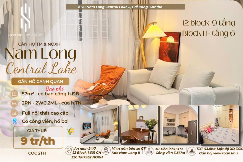 Căn hộ cao cấp 2 phòng ngủ full NT ở Nam Long Central II