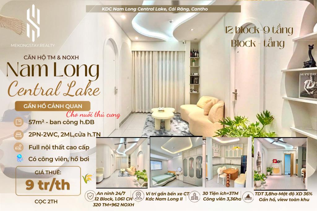 Cho thuê căn hộ Nam Long Central lake có hồ bơi 2PN 57m2