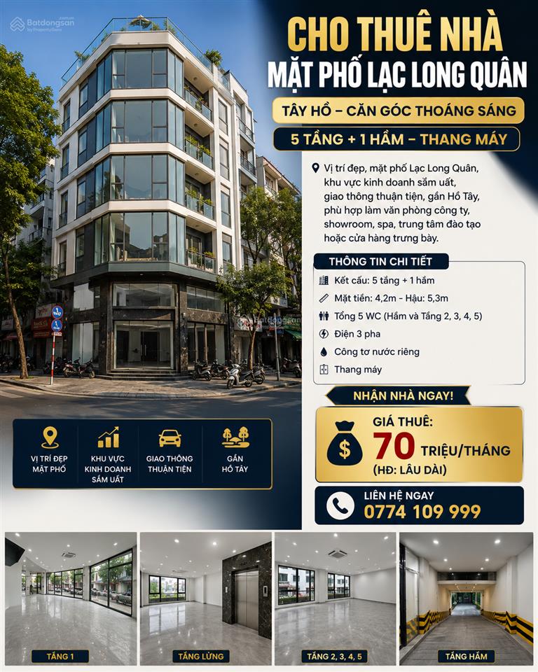 Hot! cho thuê nhà mặt phố lạc long quân, căn góc đẹp, thang máy, kinh doanh đỉnh