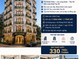 Cho thuê toà khách sạn 250m/sàn 3 hầm + 7 tầng nổi 35 phòng ban công phố nhật chiêu, tây hồ hn