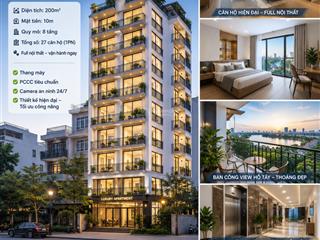 Cho thuê tòa căn hộ dt 200m 8 tầng 27 căn hộ  view hồ tây đẹp phố trịnh công sơn tây hồ hn