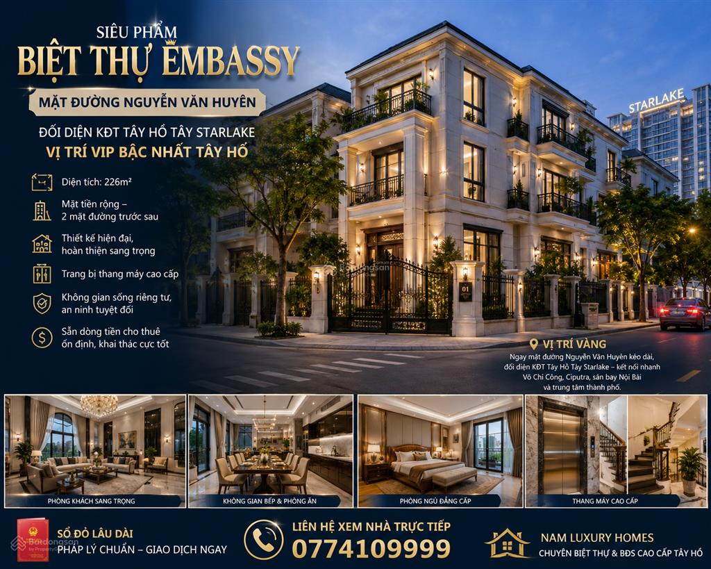 Bán biệt thự embassy garden  226m 4 tầng mặt đường nguyễn văn huyên  ngay ngã tư