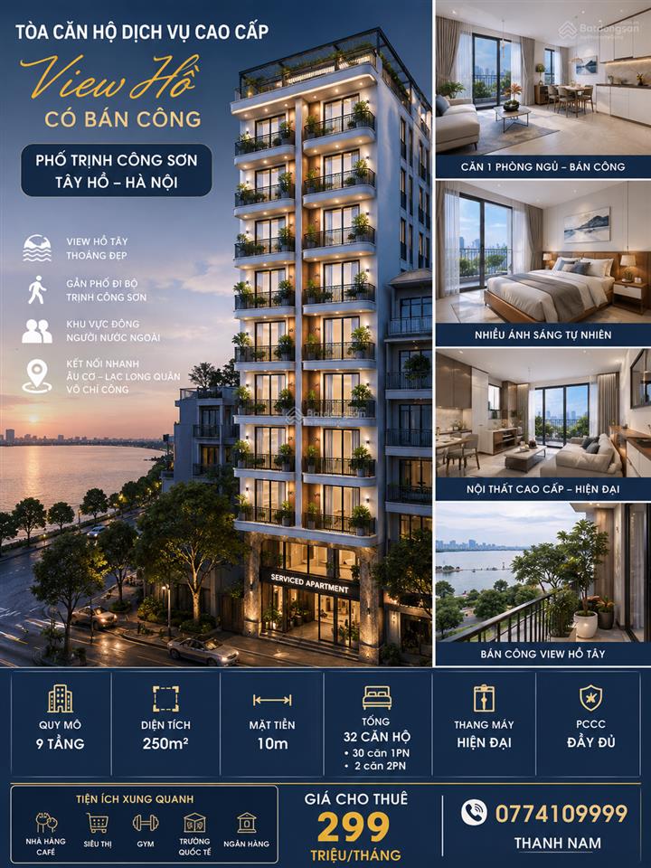 Cho thuê tòa căn hộ 250m2  9 tầng 32 phòng  full đồ  phố trịnh công sơn, tây hồ  hà nội