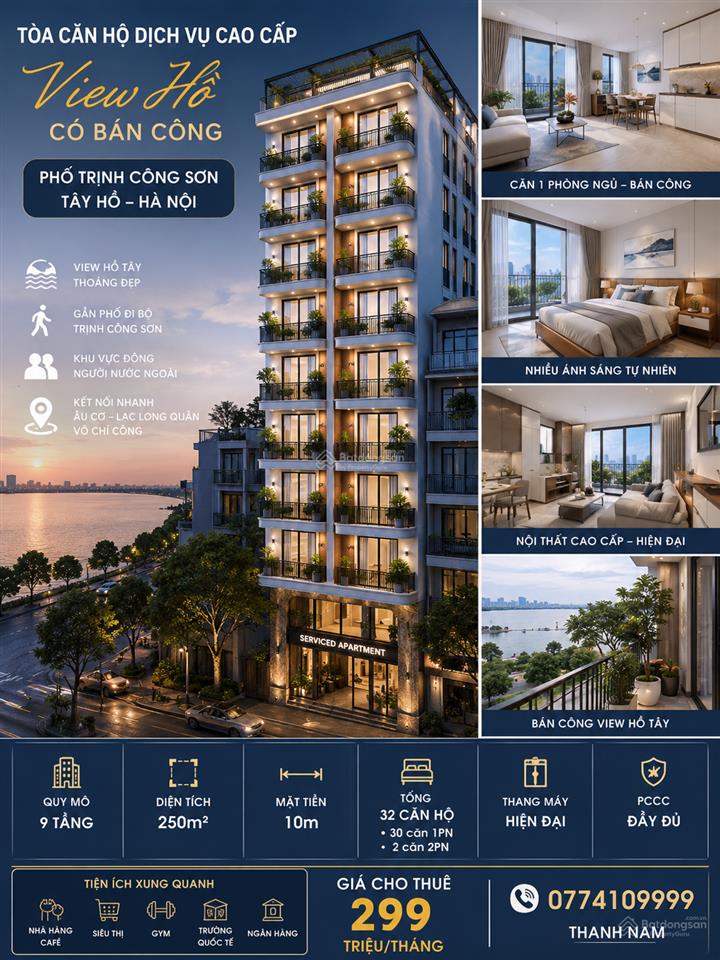 Cho thuê tòa căn hộ 250m2  9 tầng 32 phòng  full đồ  phố trịnh công sơn, tây hồ  hà nội
