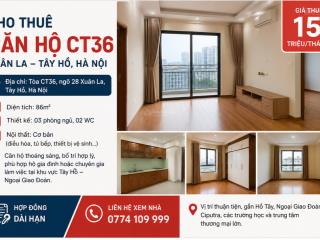 Cho thuê căn hộ ct36 xuân la, tây hồ, 86m, 3pn, 2wc, nội thất cơ bản, giá 15 triệu/tháng