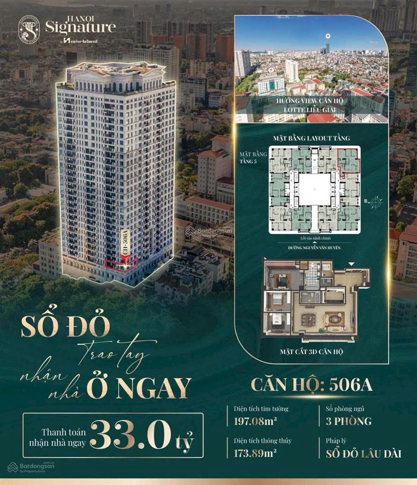 Bán căn hộ 173.89m hanoi signature | view lotte | sổ đỏ lâu dài | nhận nhà ngay | 33 tỷ