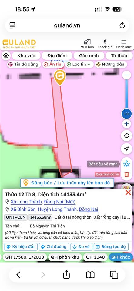 Bán lô đất 1,4 ha, mặt tiền đường cầu mên, xã bình sơn cũ, nay là xã long thành, đồng nai