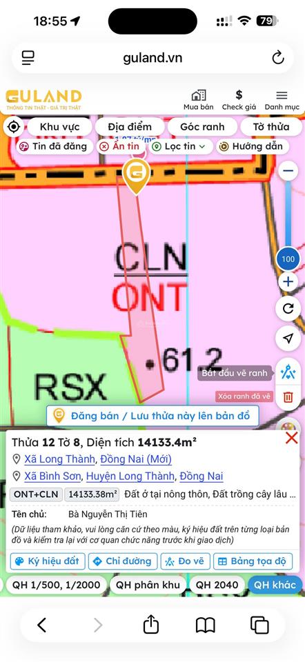 Bán lô đất 1,4 ha, mặt tiền đường cầu mên, xã bình sơn cũ, nay là xã long thành, đồng nai