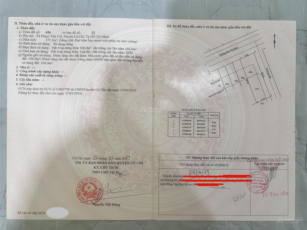 Bán đất tại bùi thị điệt, nhuận đức, củ chi giá cực chất chỉ với 3,5 tỷ, 272 m2 sẵn 107m2 thổ cư.