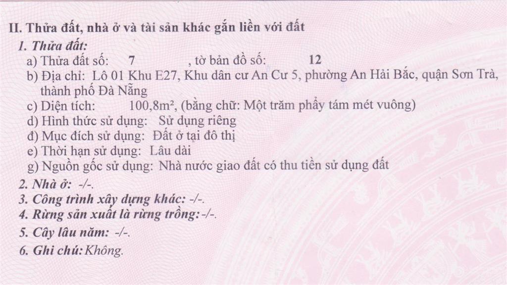 Chủ bán gấp đất biển lô 1  e27 (2 đường luồng hông và phía sau) nguyễn đức an, ph an hải, đà nẵng
