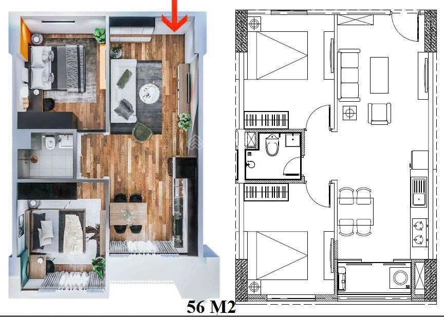 Chuyển nhượng căn 2 ngủ 57m2 full đồ đẹp chung cư long biên