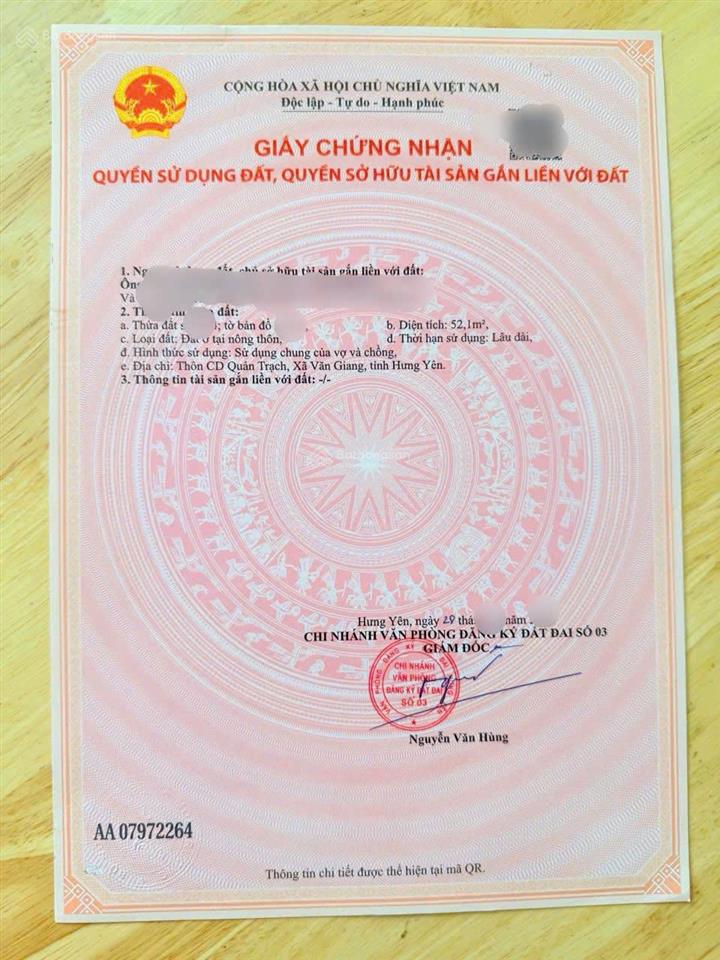 Gia đình mình cần bán mảnh đất dt 52,1m² tại thôn cd quán trạch, văn giang, giá đầu tư chỉ 2.0x tỷ