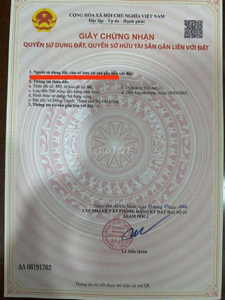 Bán đất Nhị Bình Hóc Môn TP HCM 