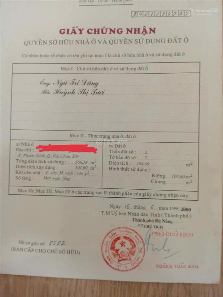 Cần bán gấp nhà đường trần quốc toản phường hải châu tp đà nẵng