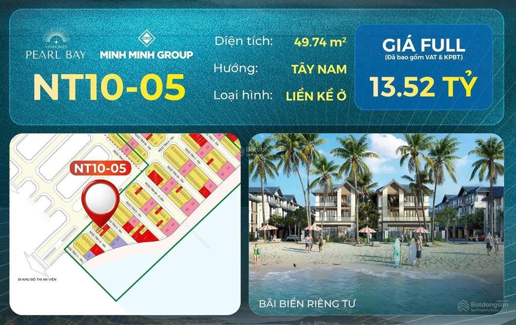 Liền kề ở (nt1005) vinhomes pearl bay nha trang + trực diện biển + sở hữu lâu dài + chỉ 13,52tỷ