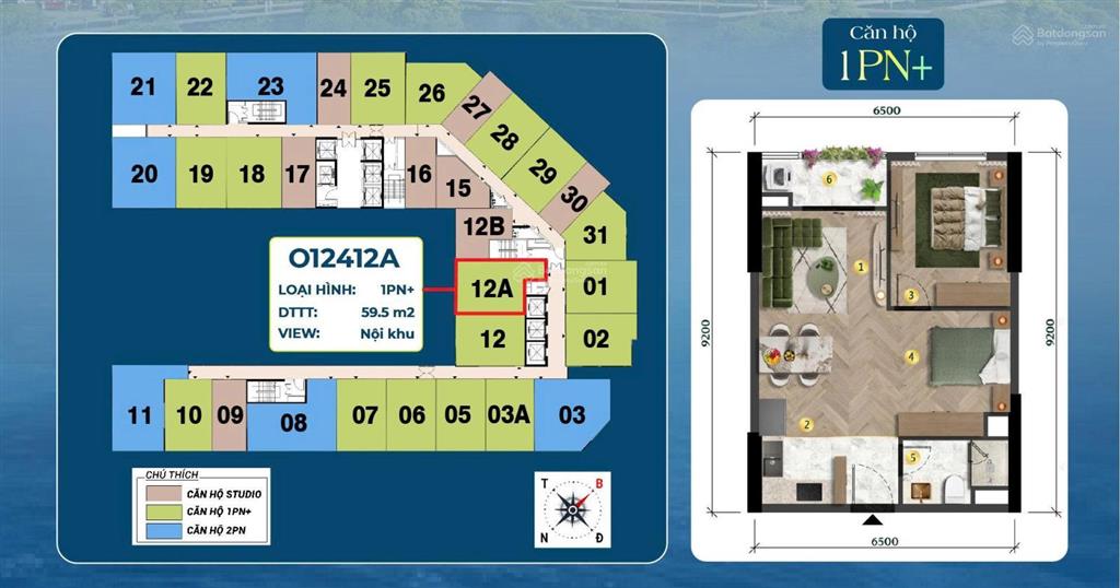 Căn (o12412a) 1pn + | tầng 24 | diện tích 59.5 m² onsen 1 tiềm năng tăng giá vượt trội!