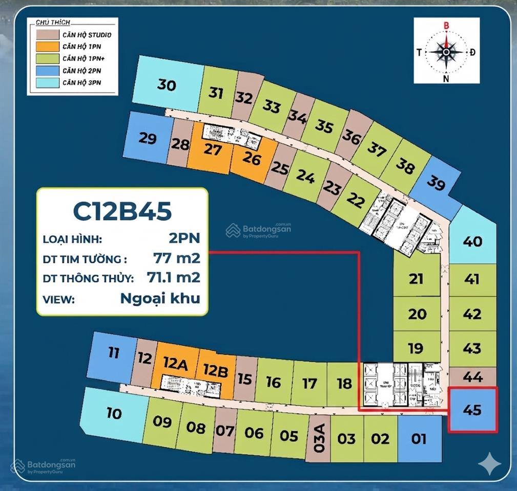 Siêu phẩm đầu tư căn c12b45 * 2pn * the charm *trực diện biển sông * chiết khấu khủng 140 triệu!
