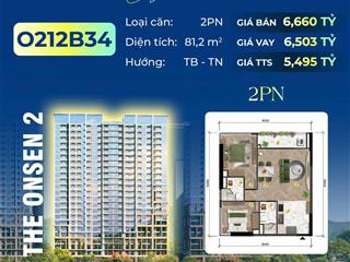 [chiết khấu 1.1 tỷ] căn góc (0212b34) 2pn tòa the onsen 2  charmora city  view sông