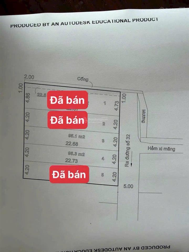 Bán lô đất khu phân lô đồng bộ đường 32 linh đông 95m2  hẻm nhựa giá cực tốt  gần phạm văn đồng .