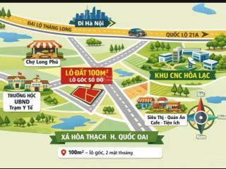 Bán đất hòa thạch, quốc oai | lô góc 100m² | full thổ cư | gần khu cnc hòa lạc