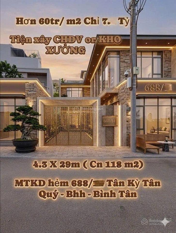 Hàng ngộp! diện tích khủng, gần aeon tân phú  hẻm xe hơi, ngang 4.3x29m, c4, chỉ 7 tỷ hơn