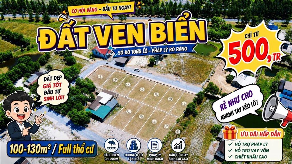 Đất ven biển đầu tư an toàn  sinh lời bền vững chỉ từ 550,tr sở hữu ngay lô đất biển quản