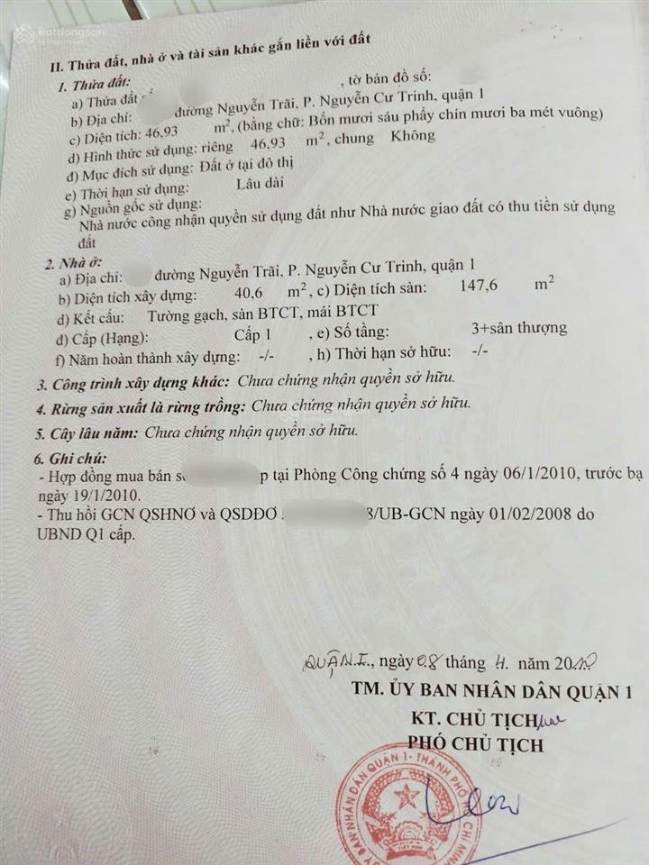 Bán nhà hẻm 4.5m nguyễn trãi quận 1  47m2 kết cấu 4 tầng 6pn. phù hợp mua cho thuê, ở hay tích sản