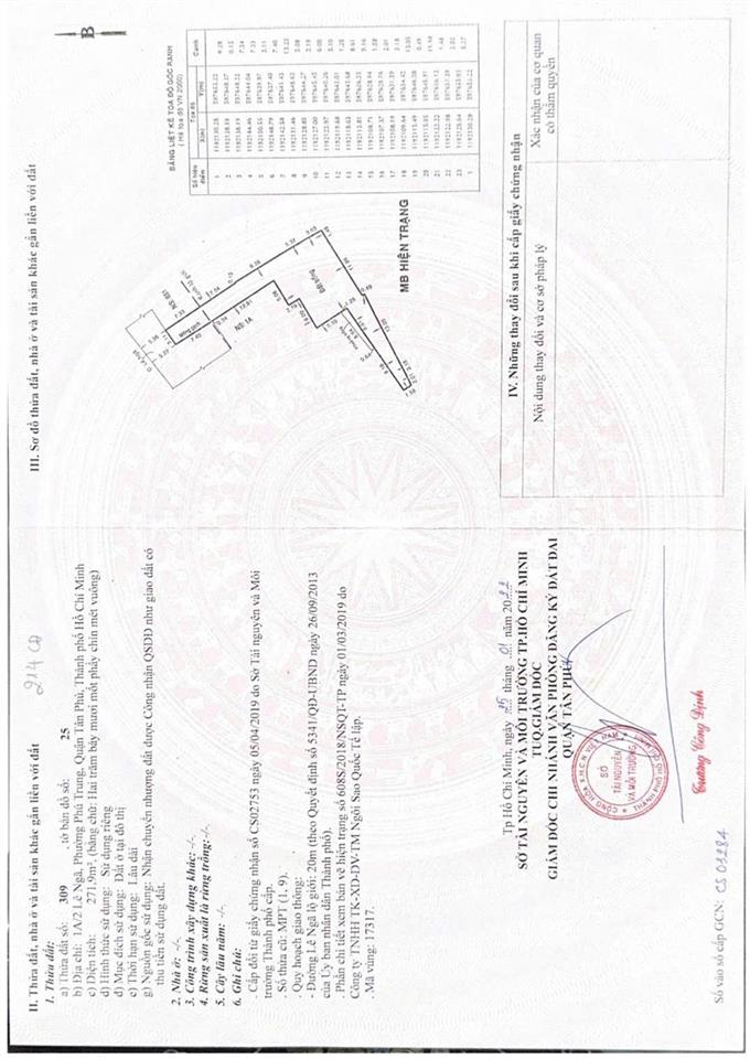 Bán đất gần mặt tiền âu cơ phường tân phú, tp. hcm diện tích 271.9m² giá 18 tỷ (tl)