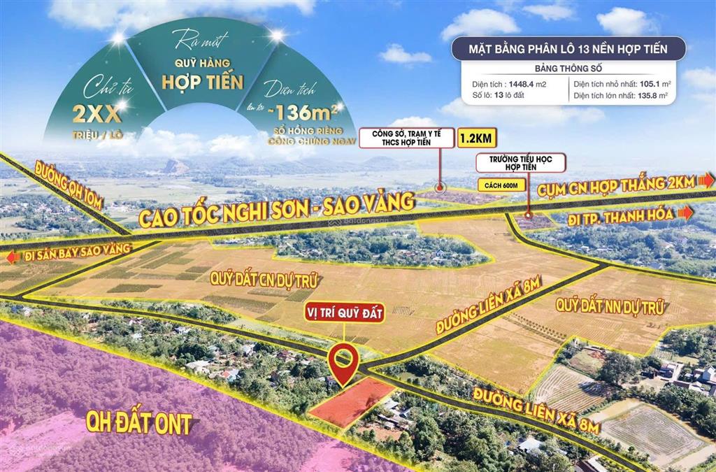 Bán đất đẹp tại xã hợp tiến, huyện triệu sơn, thanh hóa, 199 triệu, 135 m2 full thổ cư