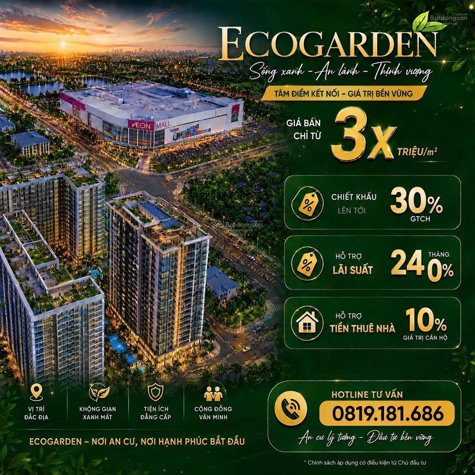 Bán căn hộ 2pn dự án eco gardenđối diện aeon mall bắc giang, tiêu chuẩn khách sạn 4 sao, giá~2,4tỷ