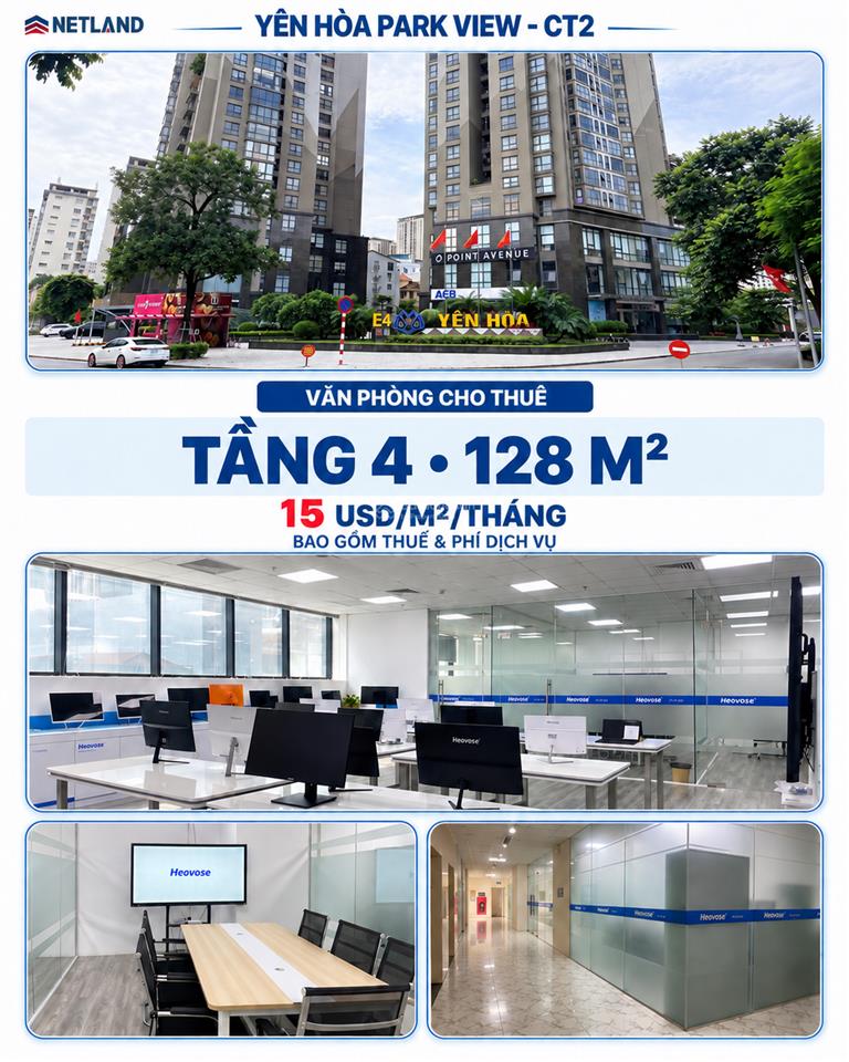 Văn phòng 128.5 m2 tại toà yên hoà park view, 03 vũ phạm hàm cho thuê.